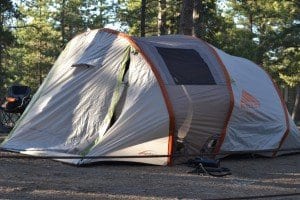 First time setting up the Kelty Mach 4 Tent outdoors. Note the lack of guy lines in the photo, that\'ll be important later...